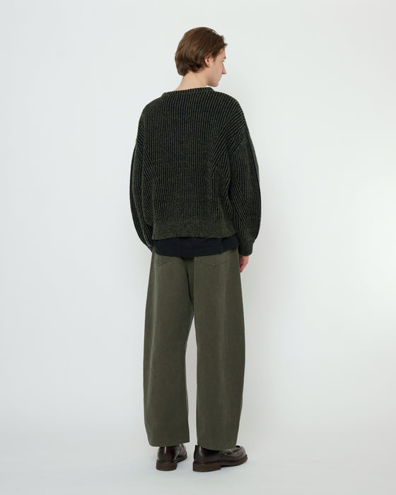 Striped Poet Sleeves Sweater Gray Black