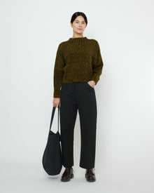  Striped Wool and Alpaca Ribbed Mock Neck Topaz Black