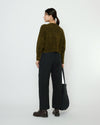 Striped Wool and Alpaca Ribbed Mock Neck Topaz Black