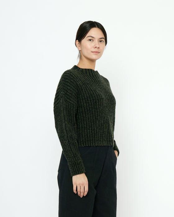 Striped Wool and Alpaca Ribbed Mock Neck Gray Black