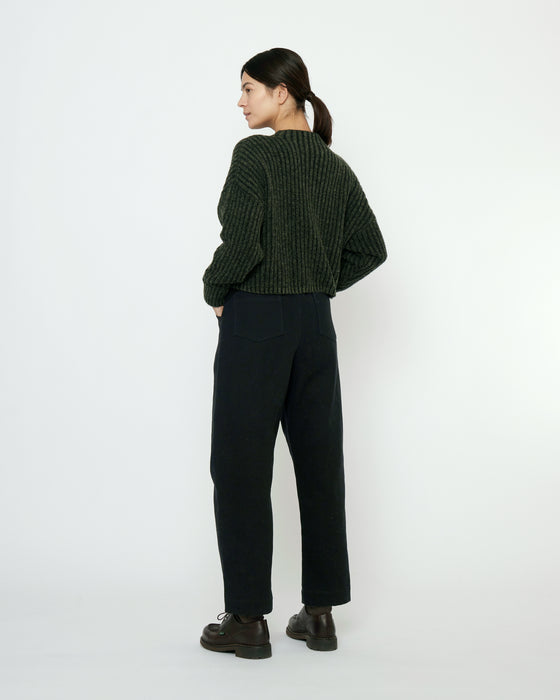 Striped Wool and Alpaca Ribbed Mock Neck Gray Black