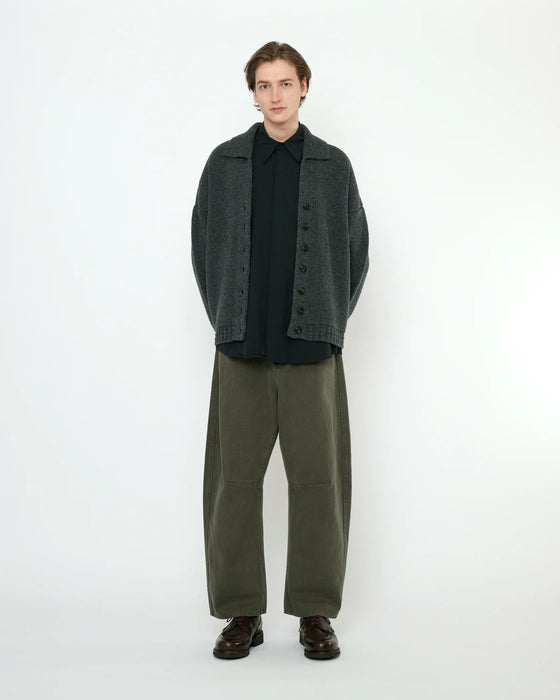 Chunky Collared Recycled Wool Cardigan Gray