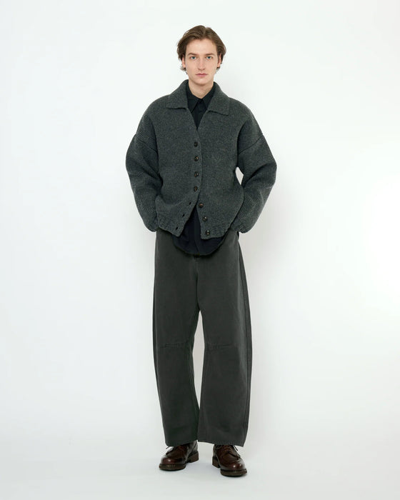 Chunky Collared Recycled Wool Cardigan Gray
