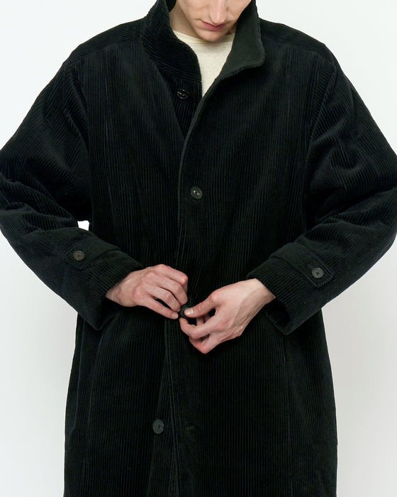 Padded Corduroy Coat with Fleece Lining Black