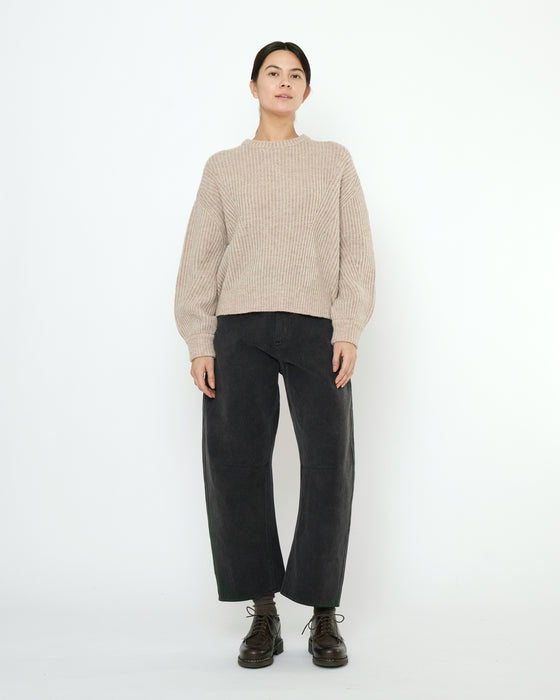 Striped Poet Sleeves Sweater Taupe Sand