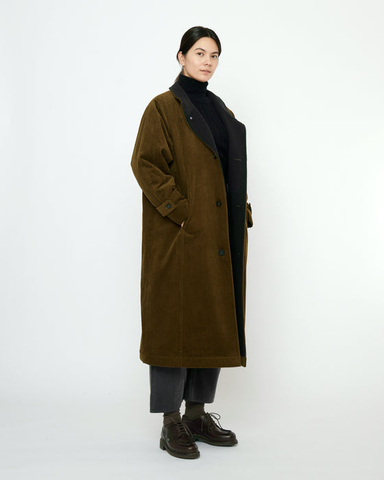 Padded Corduroy Coat with Fleece Lining Deep Olive