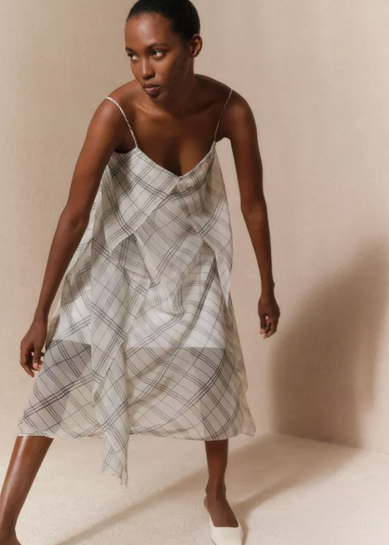 Fenced Plaid Sheer Panel Dress