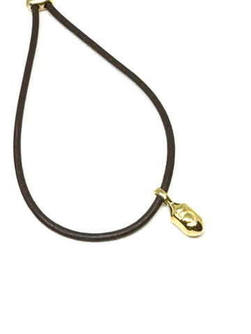 Sylvia Benson Gold Micro '5' Buoy on Leather Bracelet