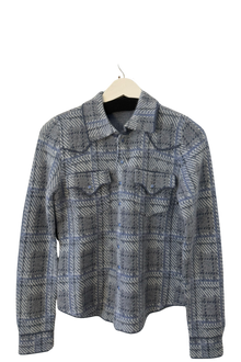  Chambray Plaid Cashmere Cowgirl Cardigan Sweater