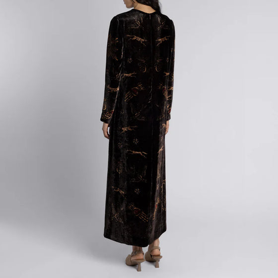 "Secrets of the Bison" Long Silk Velvet Dress Sanguine/Silver