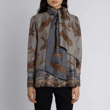 "Secrets of the Bison" Silk Tie Neck Blouse Sanguine/Silver