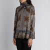 "Secrets of the Bison" Silk Tie Neck Blouse Sanguine/Silver