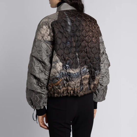 "Secrets of the Bison" Silk Twill Reversible Quilted Bomber Jacket Sanguine/Silver