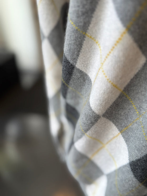 Cashmere Argyle Cardigan Feather