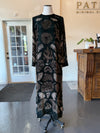 "The Scrimshaw Skeleton" Long Silk Velvet Dress Kelp/Canvas