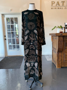  "The Scrimshaw Skeleton" Long Silk Velvet Dress Kelp/Canvas