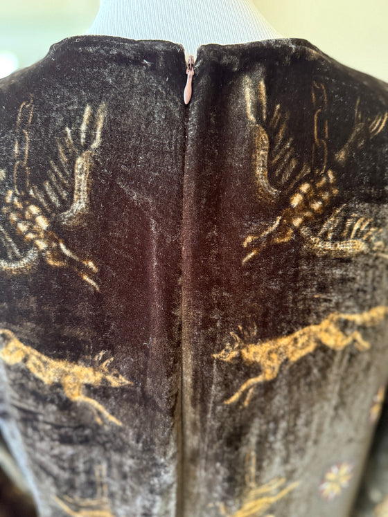"Secrets of the Bison" Long Silk Velvet Dress Sanguine/Silver