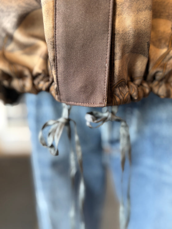 "Secrets of the Bison" Silk Twill Reversible Quilted Bomber Jacket Sanguine/Silver