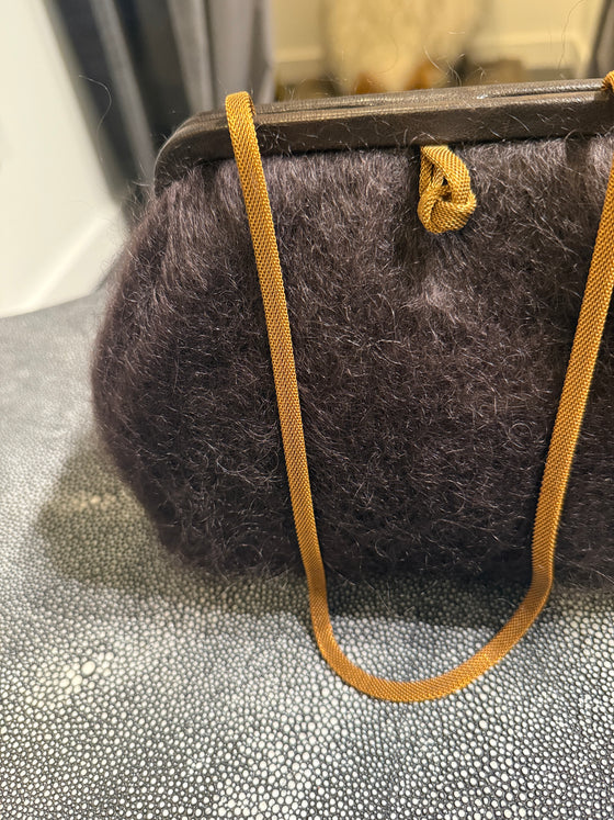Susan Chocolate Brown Mohair Clutch