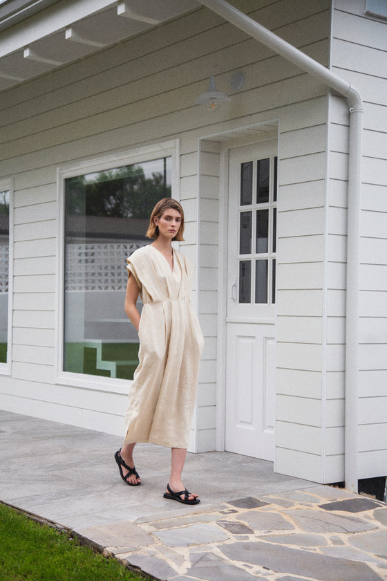 Linda Dress in Striped Linen