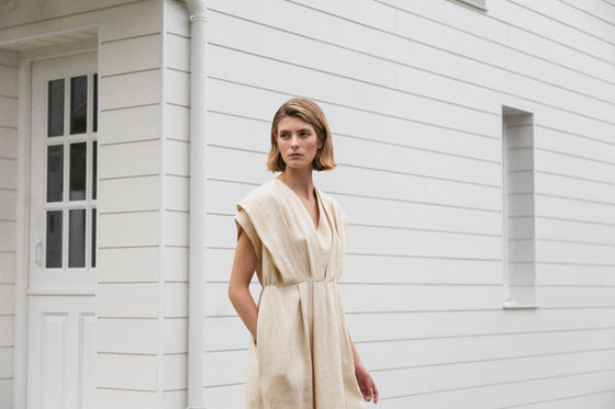 LOESS Linda Dress in Striped Linen