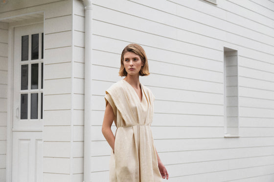 Linda Dress in White Linen by LOESS PATRICIA Linda Dress in White Linen by LOESS PATRICIA