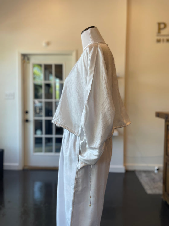 Light Gray Silk Blouse with Dolman Sleeves