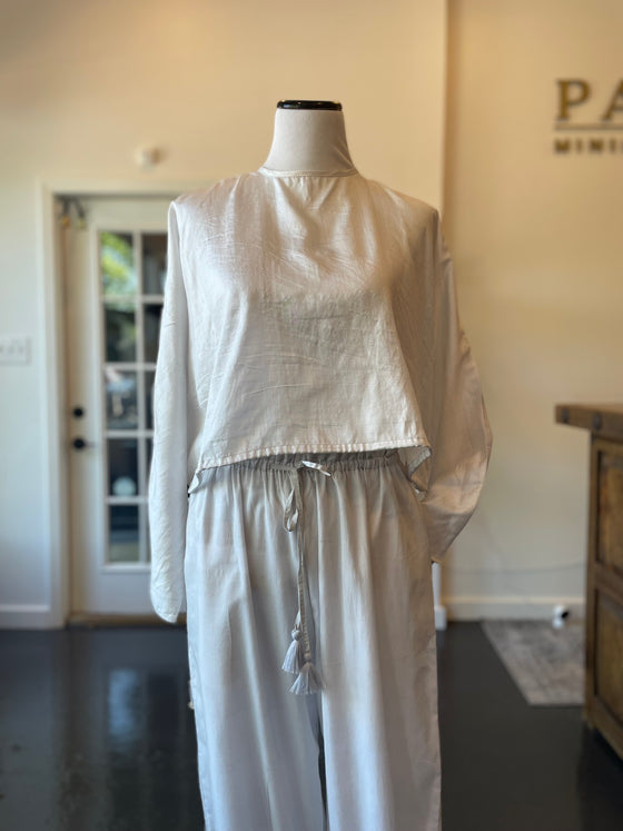 Light Gray Silk Blouse with Dolman Sleeves