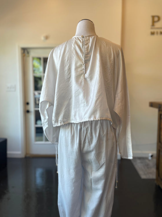Light Gray Silk Blouse with Dolman Sleeves