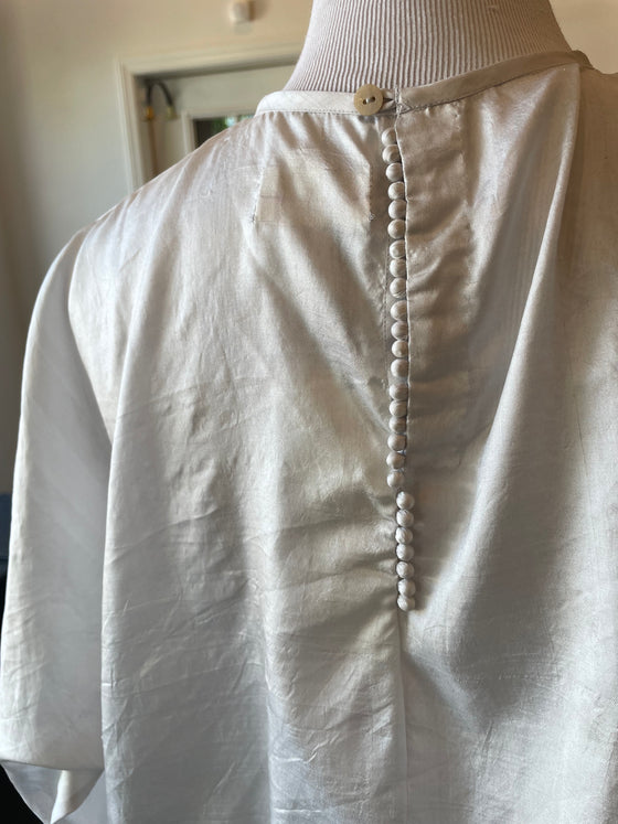 Light Gray Silk Blouse with Dolman Sleeves
