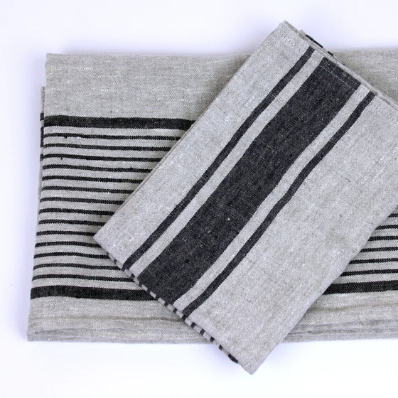 Stonewashed Linen Bath Towel - Grey with Black