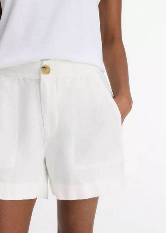 Mid Rise Hemp Short Off White