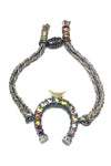 Multi-colored Sapphire and Diamond Horseshoe on Woven Cord Bracelet by Patricia Arango