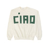 Clare V. Cream Oversized Sweatshirt with CIAO in Evergreen found at Patricia in  Southern Pines, NC