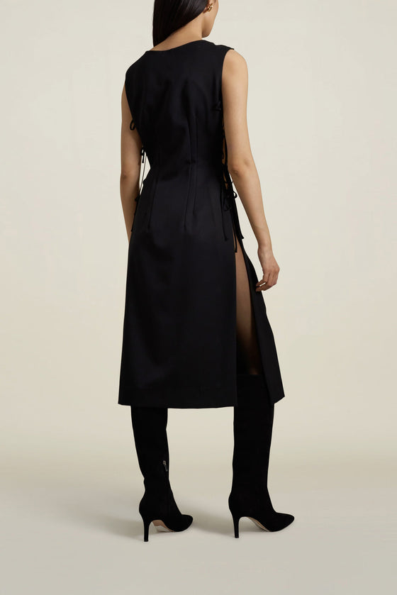 Elizabeth Black Tropical Wool Vest Dress