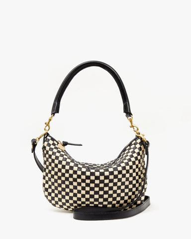 Clare V. Petit Moyen Messenger Handbag in Black/Cream Woven Checker