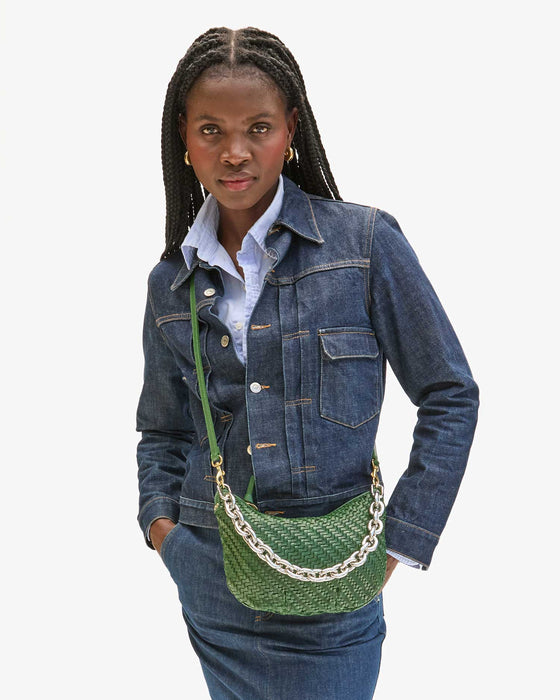 Petit Moyen Messenger in Evergreen Woven Zig-Zag