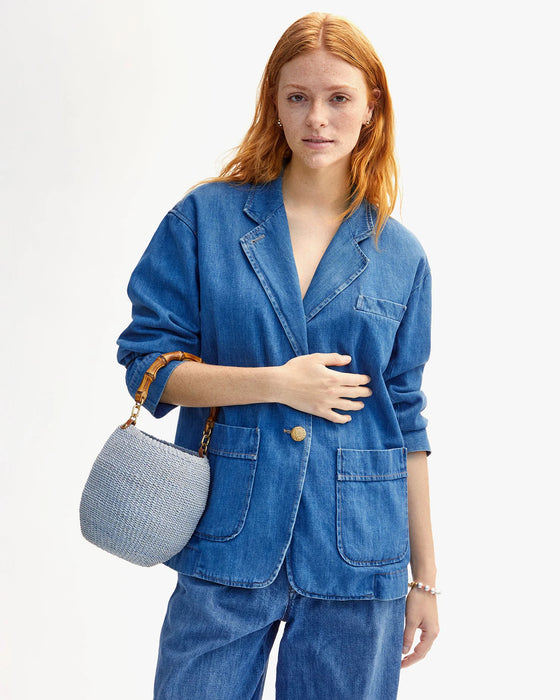Clare V. Pot de Miel with Bamboo Handle in Powder Blue