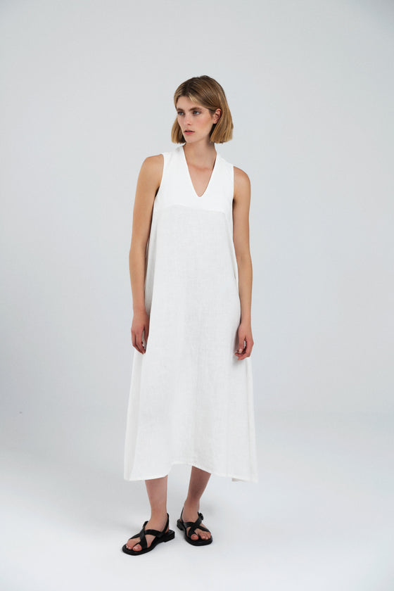 Sarah Dress in White Linen