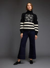 Striped Arlo Merino Wool Turtleneck Sweater Black/White