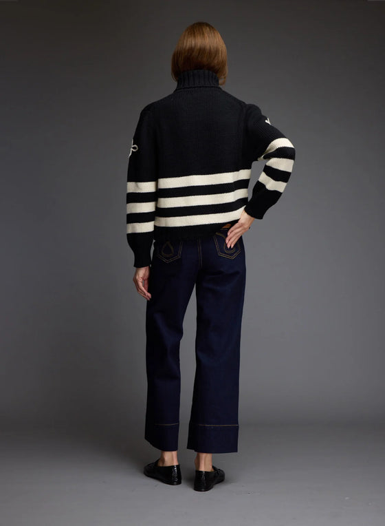 Striped Arlo Merino Wool Turtleneck Sweater Black/White