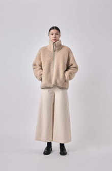  7115 by Szeki Zip-Up Turtleneck Curly Jacket in Beige