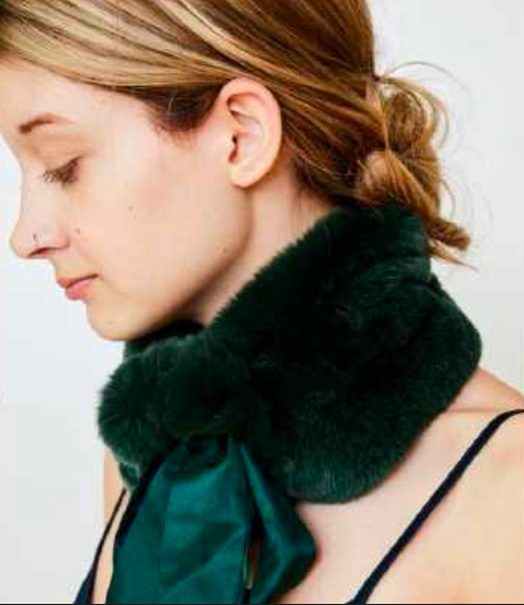 Brazeau Tricot Emerald Fur Collar with Silk Tie