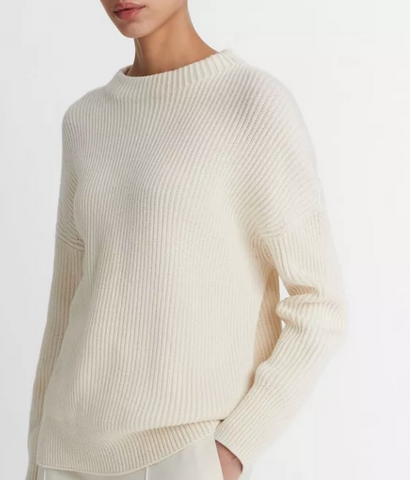 Vince Ivory Cotton Cashmere Ribbed Funnel Neck