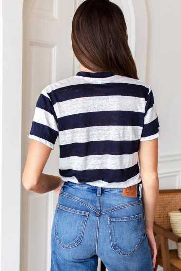 Essential Short sleeve Crew Navy Wide Stripe