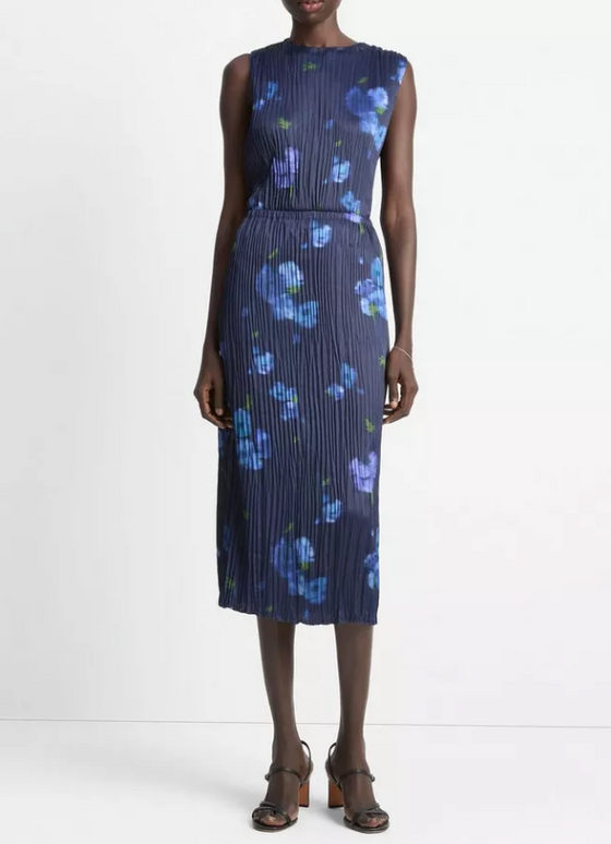 Poppy Blur Crushed Column Dress Midnight