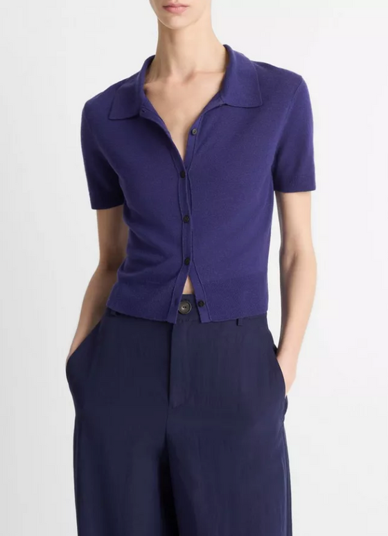 Collared Button Up Sweater Deep Iris