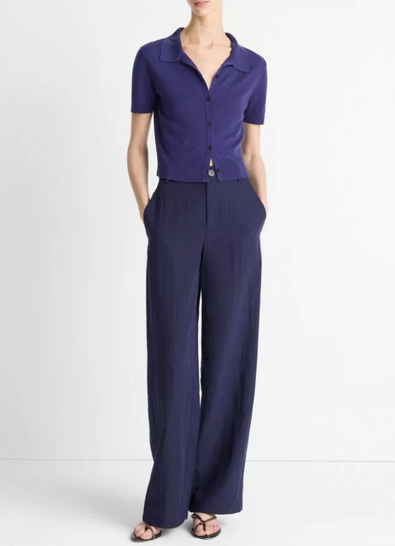 Collared Button Up Sweater Deep Iris