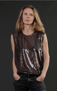  Sequin Tank Dark Brown