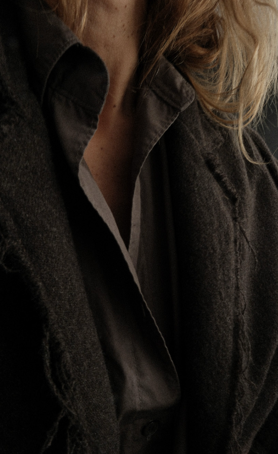 Straight Coat Raw Edges Black